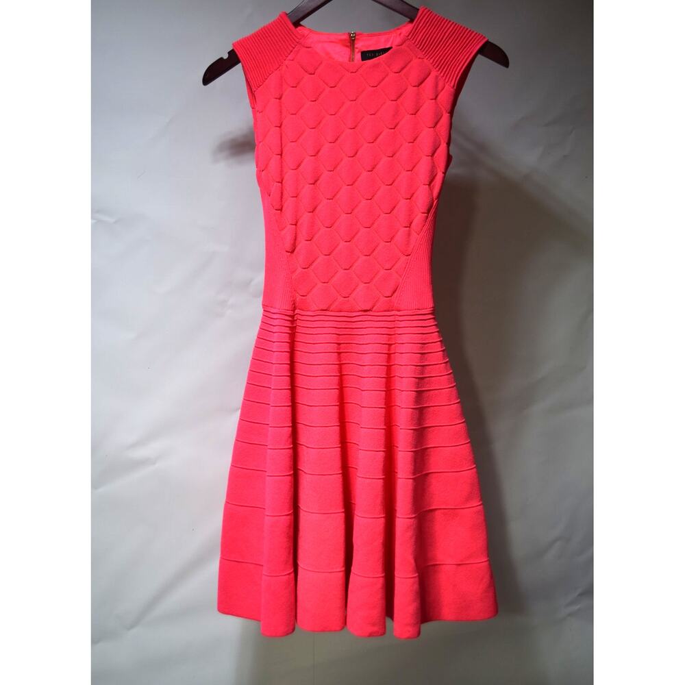 Ted Baker London Coral Pink Textured Knit Fit & Flare Dress Size 1 US XS